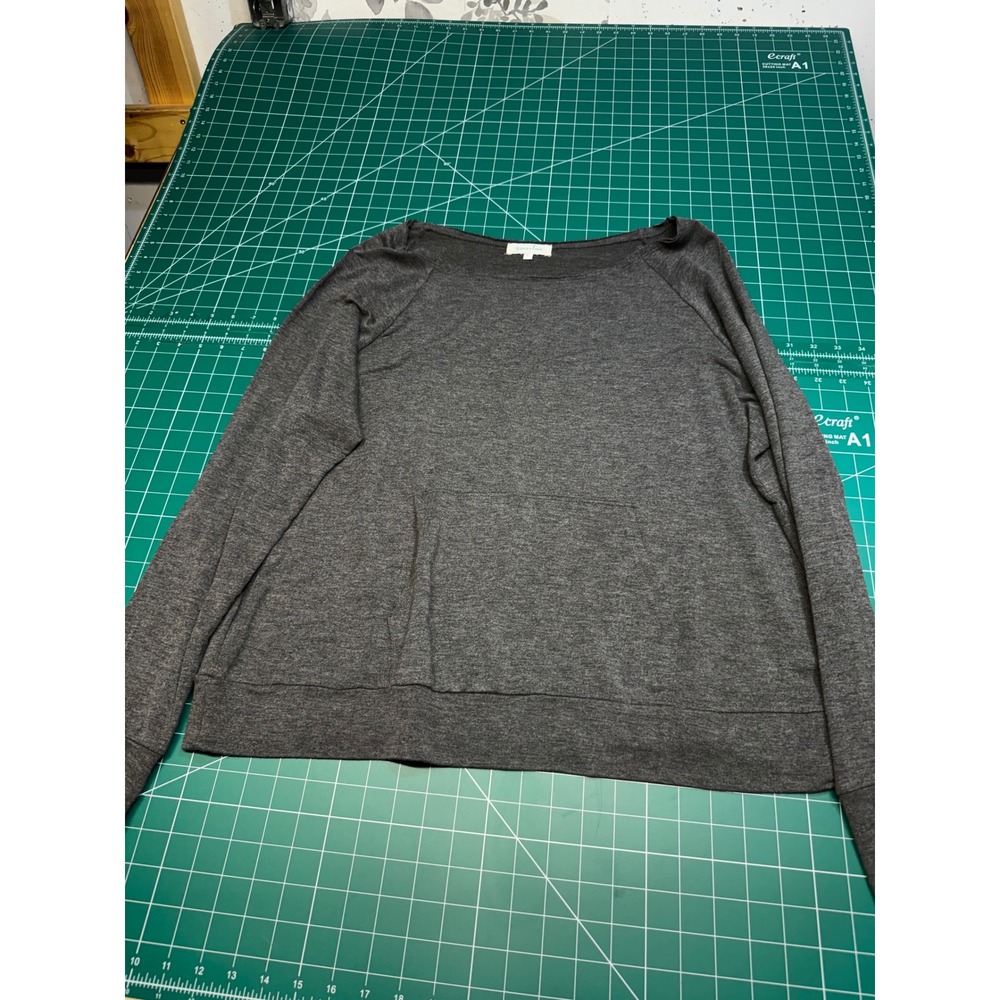 Grace & Lace Womens Charcoal Gray Heather Raglan Long Sleeve Pocket Top Large